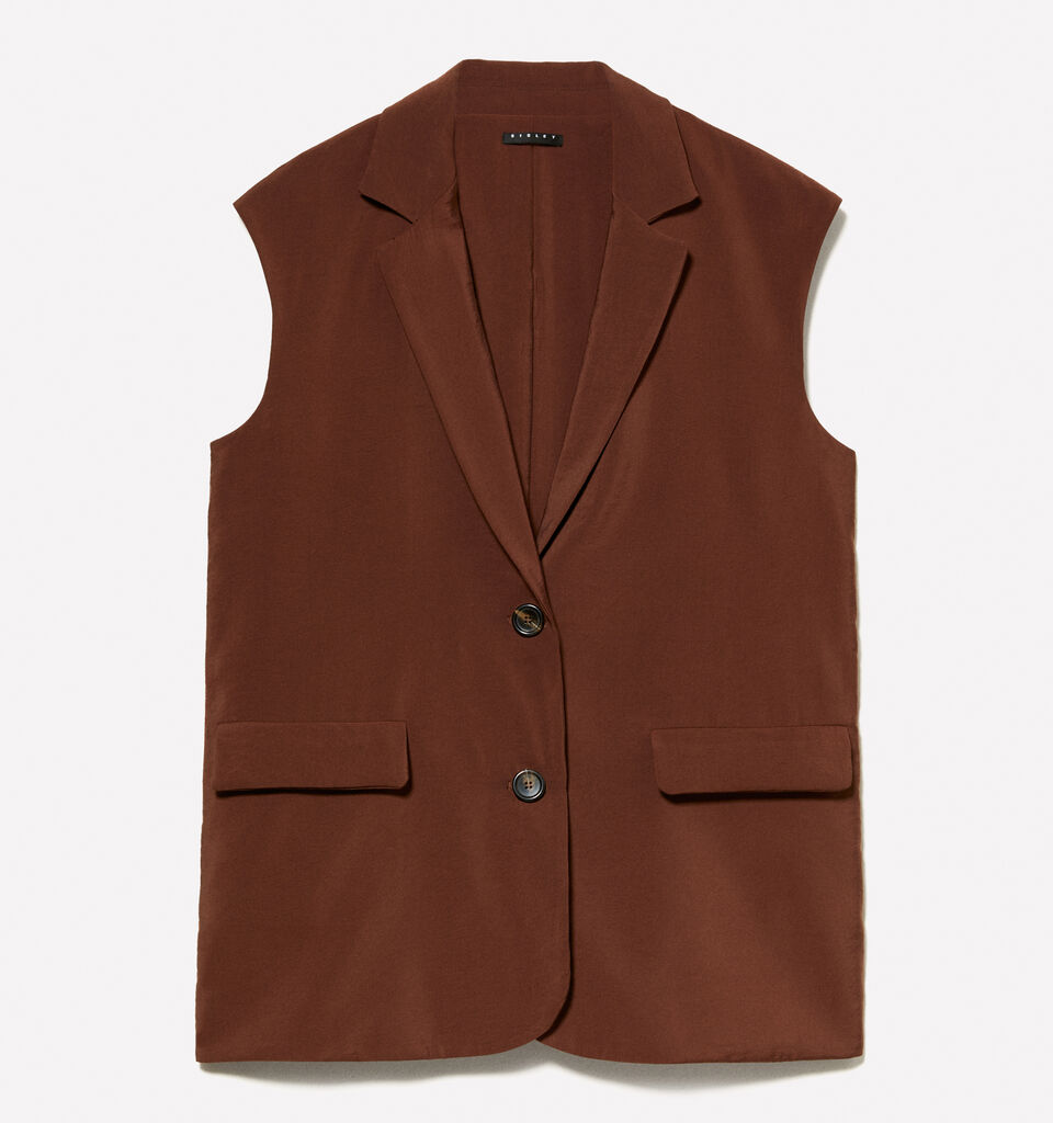 Gilet marrone scuro effetto stropicciato - gilet e smanicati da donna - Marrone Scuro | Sisley image number 6